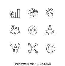 Social media marketing simple thin line icon vector illustration. Call to action, user engagement, lead conversion, brand engagement, followers, click through rate, social media campaign.