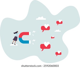 Social media marketing, SNS or social network service, influencer or online advertising, customer engagement to attract user like .business concept.flat character.