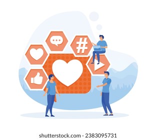 Social media marketing strategy concept, like, email, tags. flat vector modern illustration 