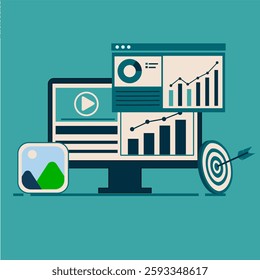 Social media marketing strategy concept, SMM, brand insights, campaign strategy development. Flat vector illustration. EPS  2