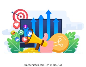 Social media marketing strategy, Digital marketing agency, Startup business, promotion, E-commerce, Online social media marketing campaign concept for ui, web design, landing page, web banner, app