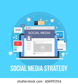 Social Media, Marketing Strategy, Digital Vector Concept With Icons And Symbols