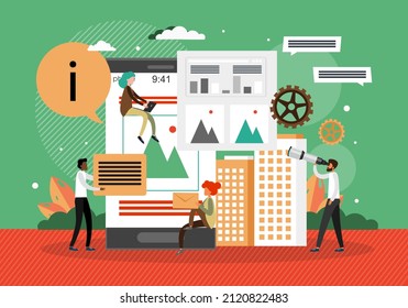 Social media marketing strategy, vector illustration. Business strategy, smm, social media management.