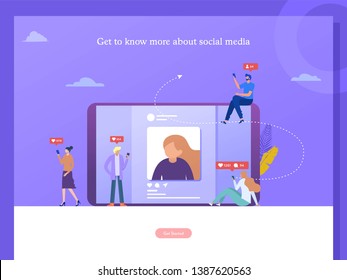 Social Media Marketing Vector Concept Illustration, Happy Woman And Men Give Like Comment On Instagram, Can Use For, Landing Page, Template, Ui, Web, Homepage, Poster, Banner, Flyer, Infographic