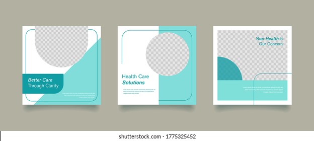 Social Media Medical Promotion. Vector Illustration With Geometric Photo Collage. Editable Square Banner Template