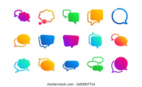 Social media message, comic bubbles and chat. Speech bubbles icons. Think sticker, Comment speech and talk bubble icons. Classic set. Gradient patterns. Quality signs set. Vector