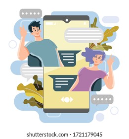 Concepto de mensaje de medios sociales. Chatear a la gente. Vector e ilustración.