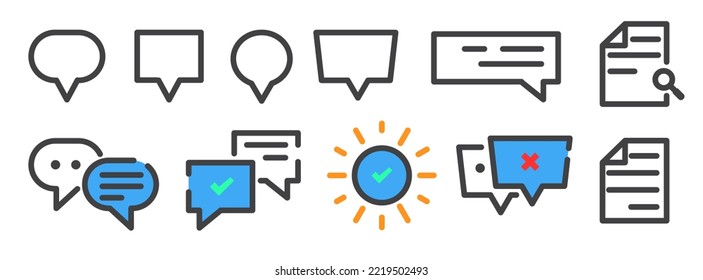 Social media message icon vector, comment, bubble chat line icons.
