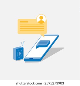 Social media message with video in bubble platform, online social for chat message concept with white background vector