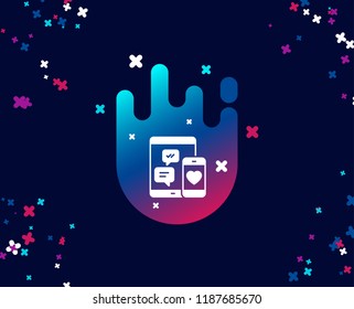 Social media messages simple icon. Mobile devices sign. Smartphone Love message symbol. Cool banner with icon. Abstract shape with gradient. Vector