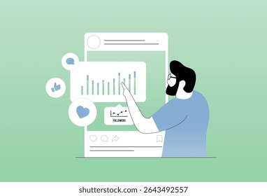 Social media metrics are crucial for audience engagement and performance monitoring. Social media metrics help smm teams improve social analytics, content strategy and growth. Vector illustration