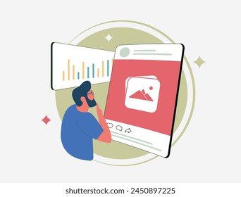 Social Media Metrics - track likes, shares, comments and follower growth. These stats measure ROI and audience growth for effective SMM marketing. Social media metrics isolated vector illustration