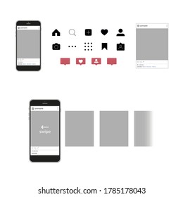 Social media mobile app page template. Carousel post. Minimal design. Layout to demonstrate the design of the tape profile of the mobile application.