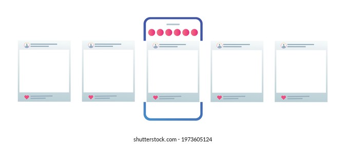 Social media mobile app page template. Carousel post. Minimal design. Vector.