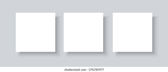 Social media mockup blank banner with shadow isolated on gray background. Realistic vector mock up of square paper pieces for designer portfolio presentation