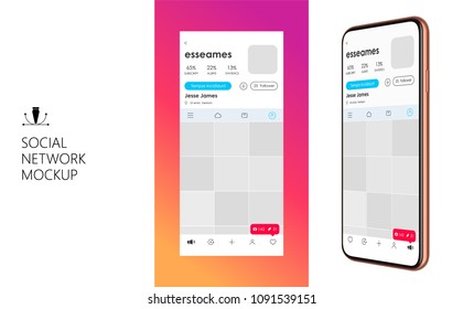 Social Media Mockup. Design of mobile app. Vector Template