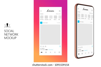 Social Media Mockup. Design of mobile app. Vector Template