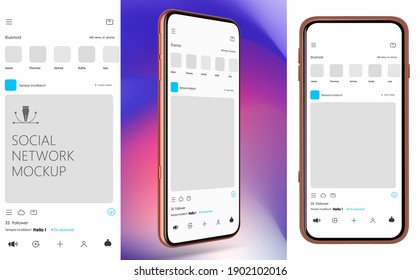 Social Media Mockup. Design of mobile app. Vector Template.
