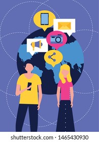 Social media and multimedia icon set, Apps communication and digital marketing theme Colorful design Vector illustration