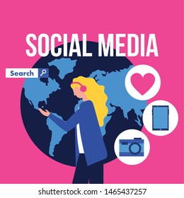 Social media and multimedia icon set, Apps communication and digital marketing theme Colorful design Vector illustration