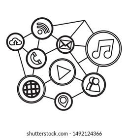 Social media and multimedia icon set, Apps communication digital marketing and internet theme Vector illustration