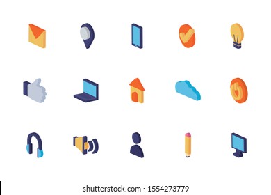 Social media and multimedia isometric icon set, Apps communication digital marketing and internet theme Vector illustration