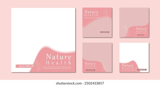 Medios sociales Producto de salud natural Centro de belleza Cuidado de la piel Diseño de Anuncio Anuncio cuadrado colección Maquillaje Salón Volante cuadrado Diseño de Plantilla