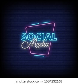 Social Media Neon Signs Style Text Vector