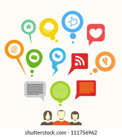 Social media network abstract speech bubbles