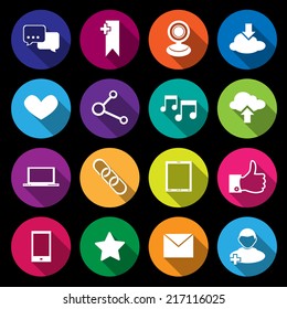 Social media network application icons flat round buttons set isolated vector illustration