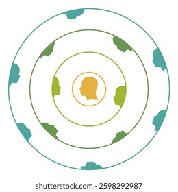 Social media network. Background with circles and integrate icons. Connected symbols for digital, interactive and global communication concept. Teamwork and community growth.