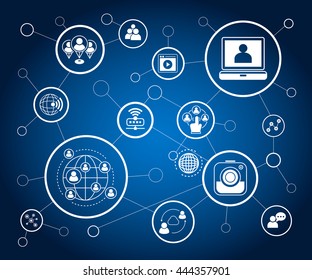 social media and network in blue background, vector illustration