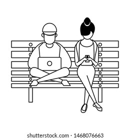 social media network chatting online web connection, couple using technology devices smartphone and laptop computer cartoon vector illustration graphic design