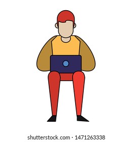 social media network chatting online web connection, man using technology device laptop computer cartoon vector illustration graphic design