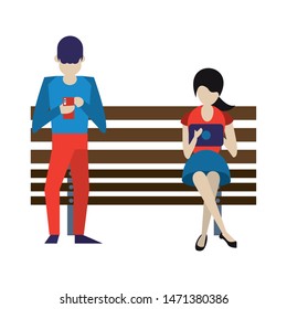 social media network chatting online web connection, couple using technology devices smartphone and laptop cartoon vector illustration graphic design