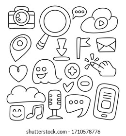 social media, network and communication icons line theme