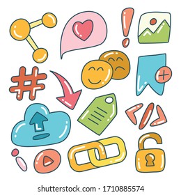 social media, network and communication icons color theme