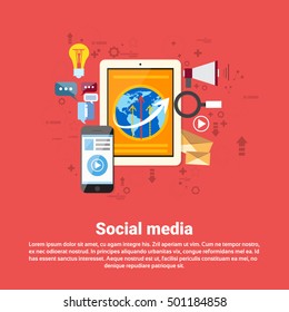 Social Media Network Communication Web Banner Flat Vector Illustration