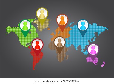 Social media network concept. design vector illustration with social media icons and world map. Global network mesh. Social communications background. Earth map.