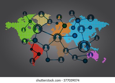 Social media network concept. design vector illustration with social media icons and world map. Global network mesh. Social communications background. Earth map. colorful