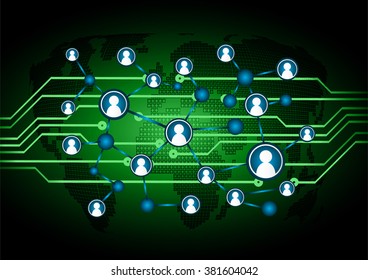 Social media network concept. design vector illustration with social media icons and world map. Global network mesh. Social communications background. Earth map. green
