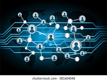 Social Media Network Concept. Design Vector Illustration With Social Media Icons And World Map. Global Network Mesh. Social Communications Background. Earth Map. Blue