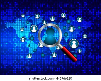 Social media network concept. design vector illustration with icons and world map. Global network mesh. blue Earth communications background.