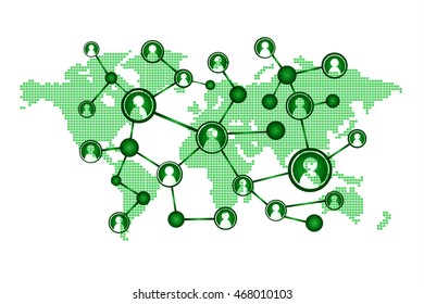 Social media network concept. design vector illustration with social media icons and world map. Global network mesh. Social communications background. Earth map.