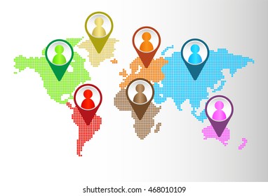 Social media network concept. design vector illustration with social media icons and world map. Global network mesh. Social communications background. Earth map.