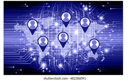 Social media network concept. design vector illustration with social media icons and world map. Global network mesh. Social communications background. Earth map