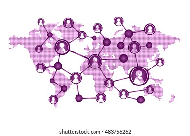Social media network concept. design vector illustration with social media icons and world map. Global network mesh. Social communications background. Earth map
