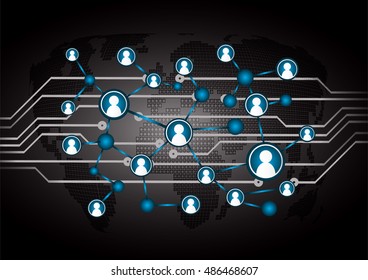 Social media network concept. design vector illustration with social media icons and world map. Global network mesh. Social communications background. Earth map.