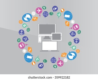 social media network concept, internet communications icons