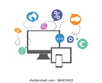 social media network concept, internet communications icons